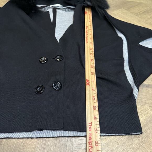 Maude Vivante Button Front Cardigan Sweater Faux Fur Black Women's Size Medium - Picture 9 of 9